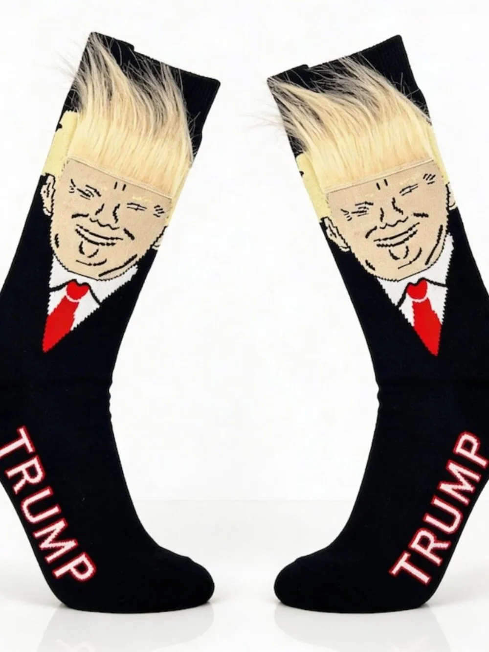 Trump Fuzzy Hair Novelty Socks - Patriotic Crew (2-Pair)